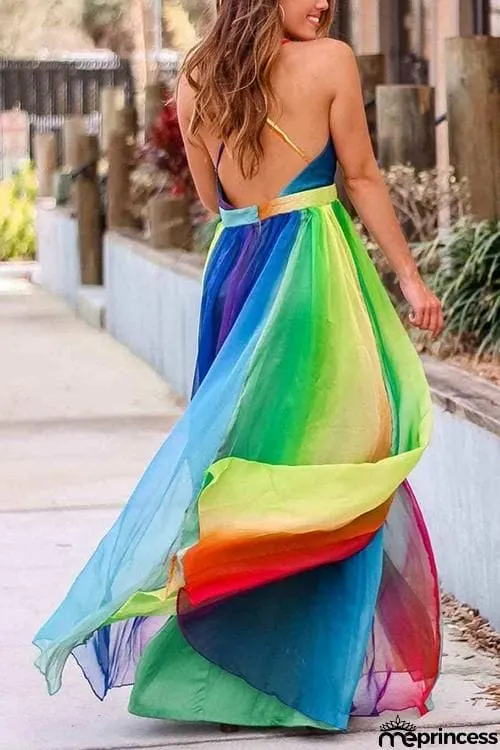 V Neck Backless Maxi Dress