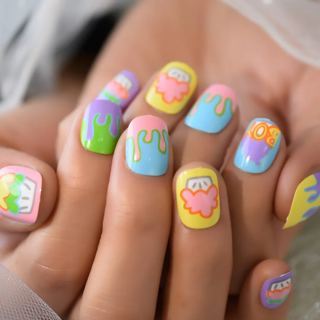Colorful Pattern Cupcake Personality Cartoon Nail Tips Full Cover Nails Squoval Jam Design 2021 Lovely Nails Art Supplying IMABC-Nail Inspo
