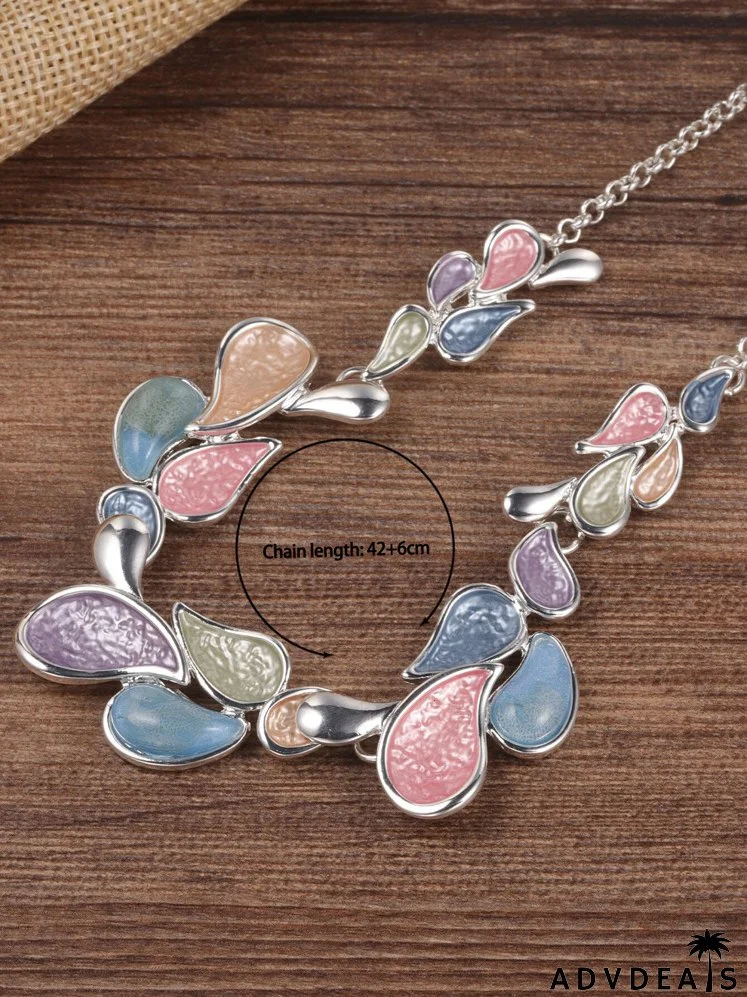 3pcs Color Block Leaf Decor Jewelry Set