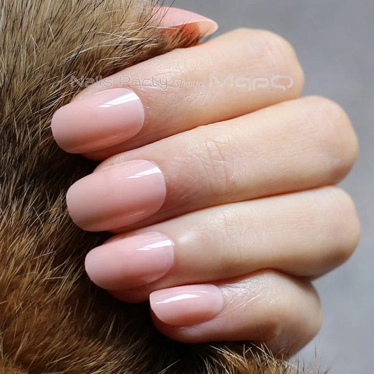 24pcs new product Brow sales Nude color false nails Blue long rose red oval head fake nail pink candy color gray Full set purple-Nail Inspo