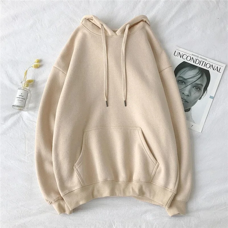 Women Sweatshirts Solid Korean Loose Long Sleeve Hooded Pullovers 2020 Autumn Winter Thicken Warm Oversized Lady Fashion Tops