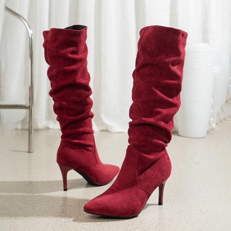 Hoakwheels funky womens shoes 2025 Women's Shoes Plus Knee Modern Women's Boots Womens Pleated Pointed Toe Slim High Heeled Women's Shoes
