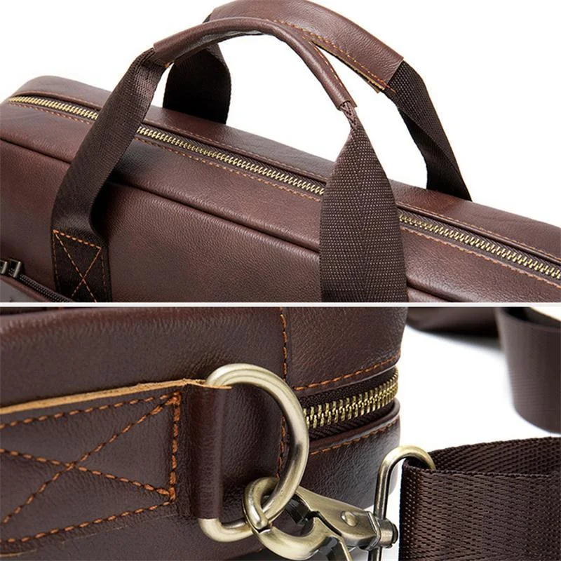 Great Quality Antique Brass Hardware Organizational Layout Leather Briefcase