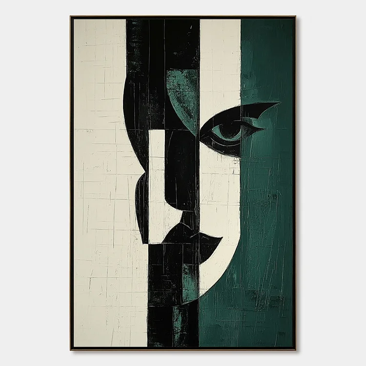 FRAGMENTED GAZE: Textured Abstract Portrait Painting（Canvas painting）
