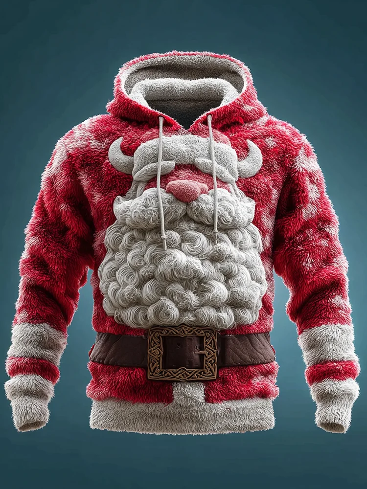 Men's Christmas Viking Santa Claus Bleached Cozy Plush Hoodie