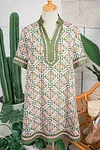 Women's Vintage Boho Geometric Flower Print Short Sleeve Loose Mini Dress