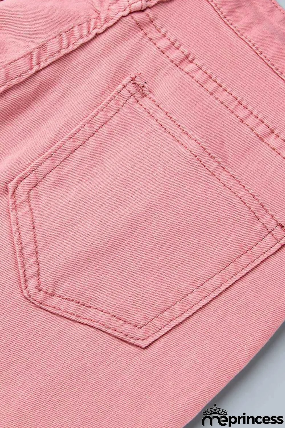 Pink Fashion Casual Denim Flared Pants