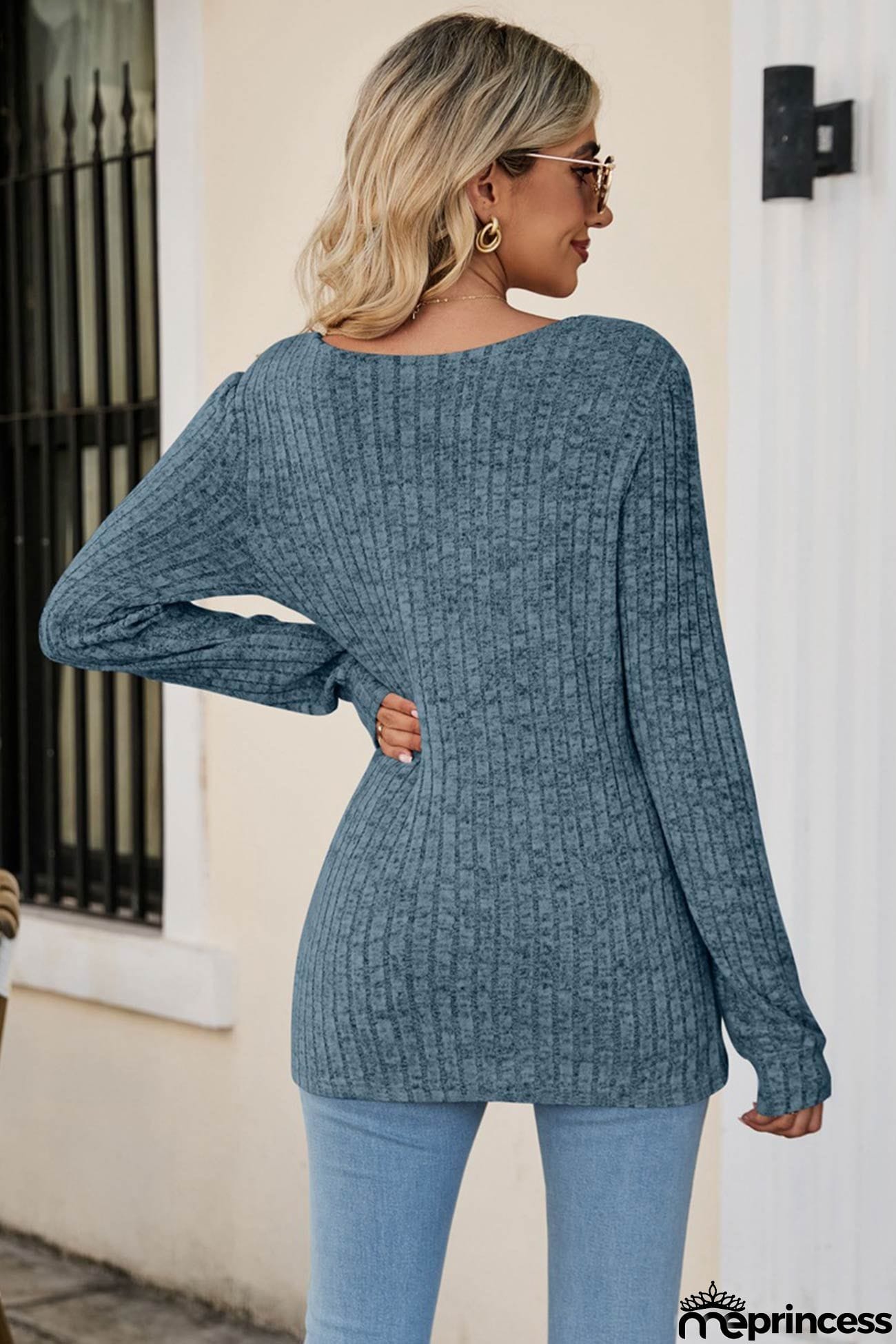 Casual Square Neck Ribbed Sweater