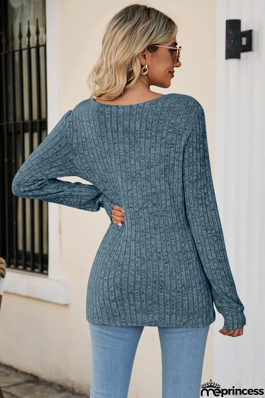 Casual Square Neck Ribbed Sweater