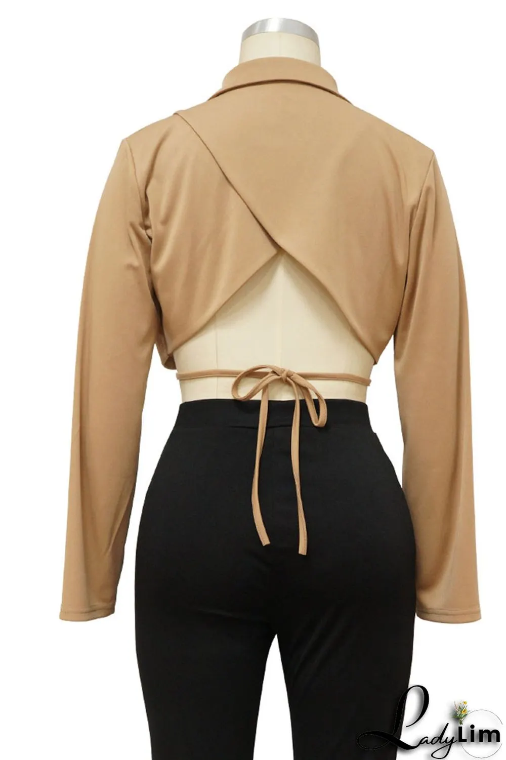 Black Casual Solid Bandage Patchwork Turn-back Collar Outerwear