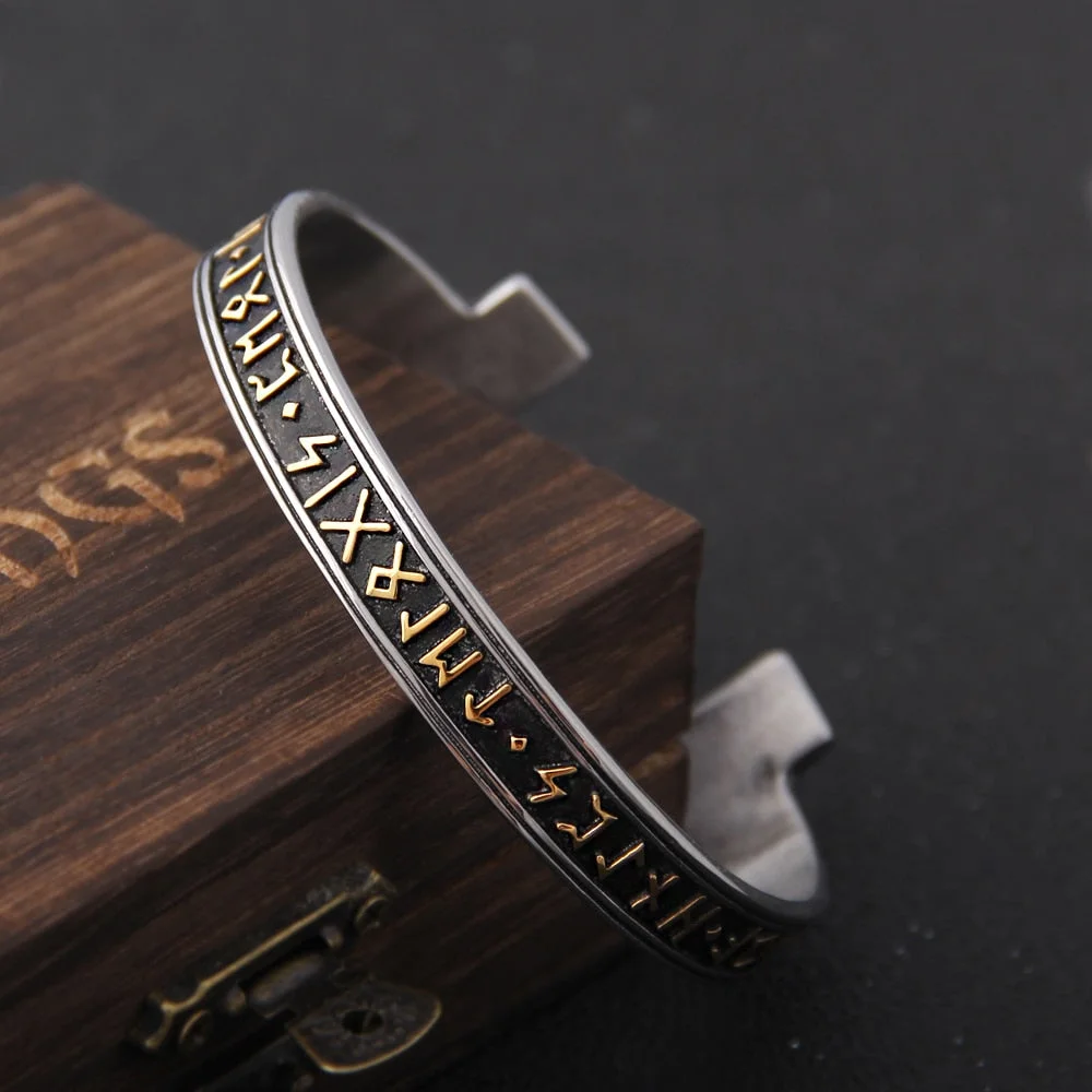 1pc Stainless Steel Men's Handmade Nordic Rune Bangle Viking Never Fade