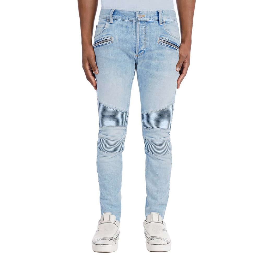 Men's Sexy Pleated Blue Stretch Jeans