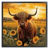 (Stamped/Counted) Hignland Cow Sunflower - 11CT Cross Stitch 40*40cm