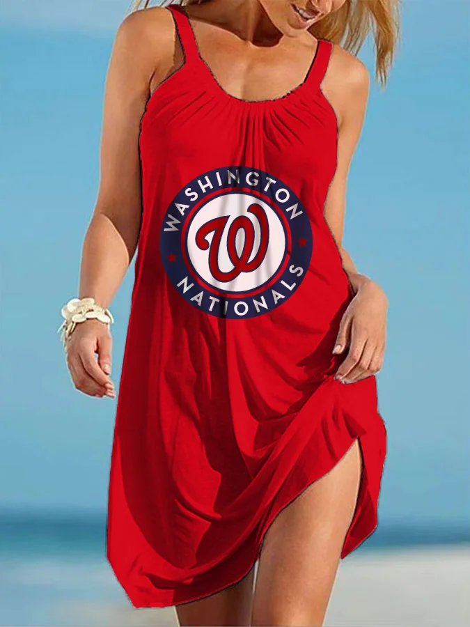 Washington Nationals Round neck sleeveless printed dress 