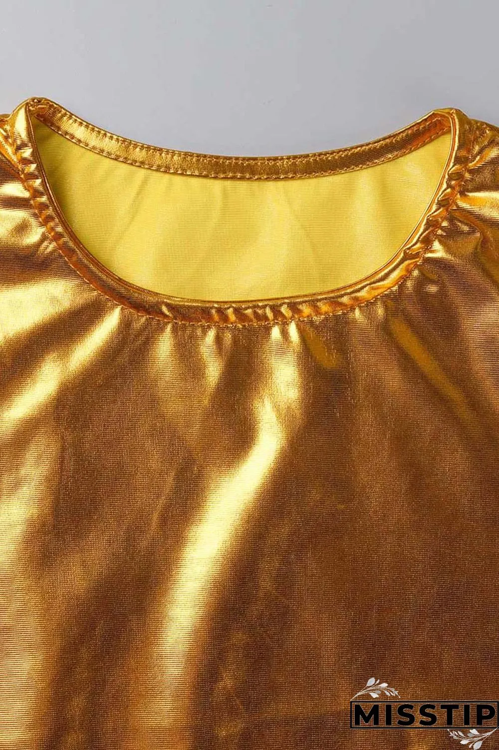 Gold Casual Solid Basic O Neck Short Sleeve Dress