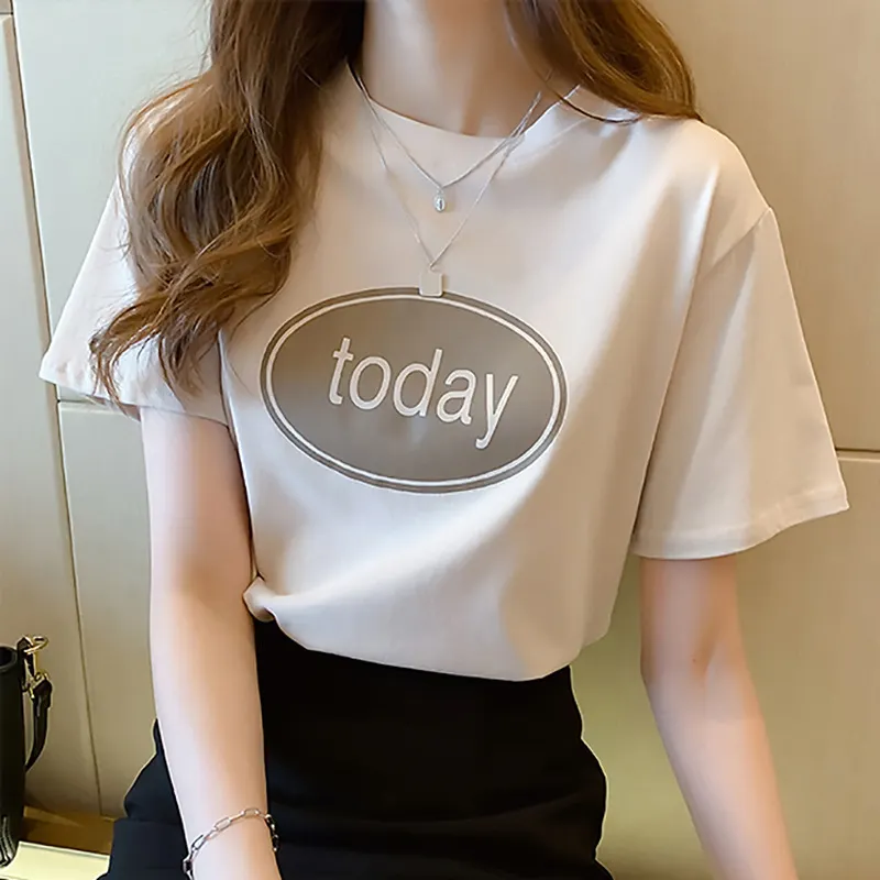 Uveng Uveng T-Shirt Women Ins Fashion 2024 New Summer Korean Edition Versatile Student Letter Print Top Women's Wear