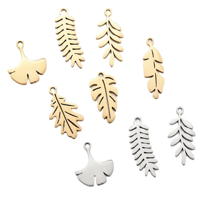 5 PCS/Package 304 Stainless Steel Leaf Four Leaf Clover Ginkgo Leaf Pendant Jewelry Accessories
