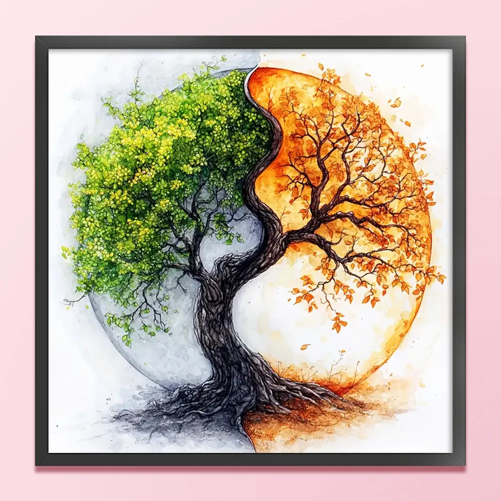 11CT Full Stamped Cross Stitch - Yin Yang Tree(Canvas|40*40CM)