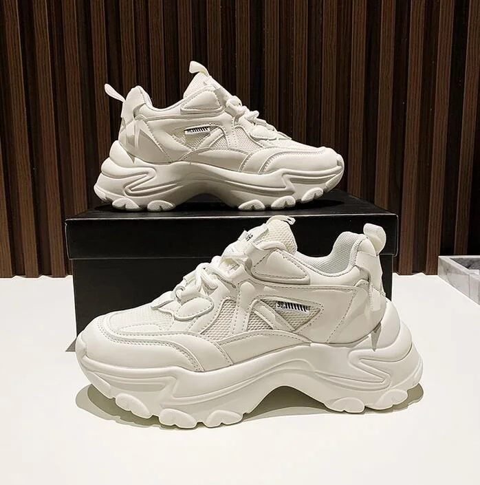 New Black Dad Chunky Sneakers Casual Vulcanized Shoes Woman High Platform Sneakers Lace Up White Sneakers Women 2022