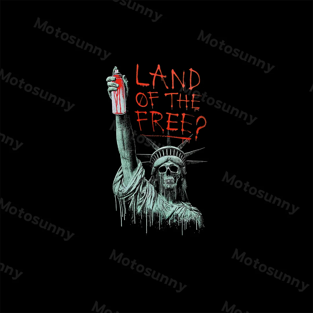 LAND OF THE FREE Statue of Liberty Skull Black Print T-shirt