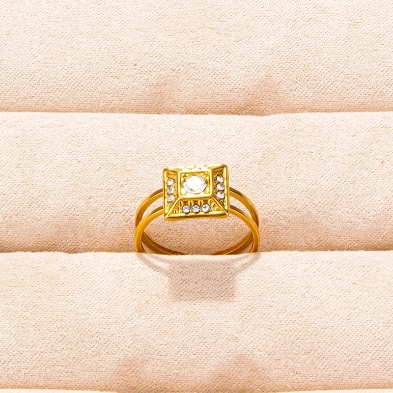 2 Pieces 304 Stainless Steel 18K Gold Plated IG Style Classic Style Inlay Geometric Rhinestones Adjustable Ring