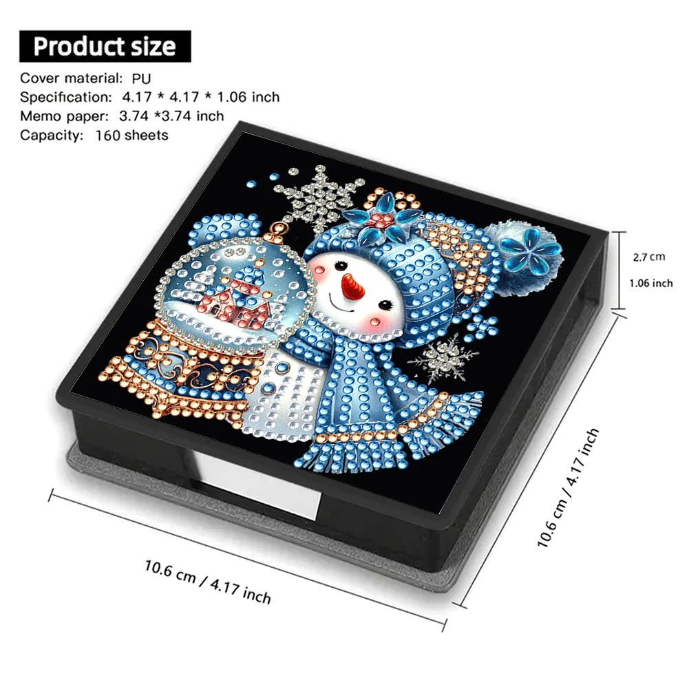 5D DIY PU Snowman Diamond Painting Notecard Box Gem Art Sticky Note Holder