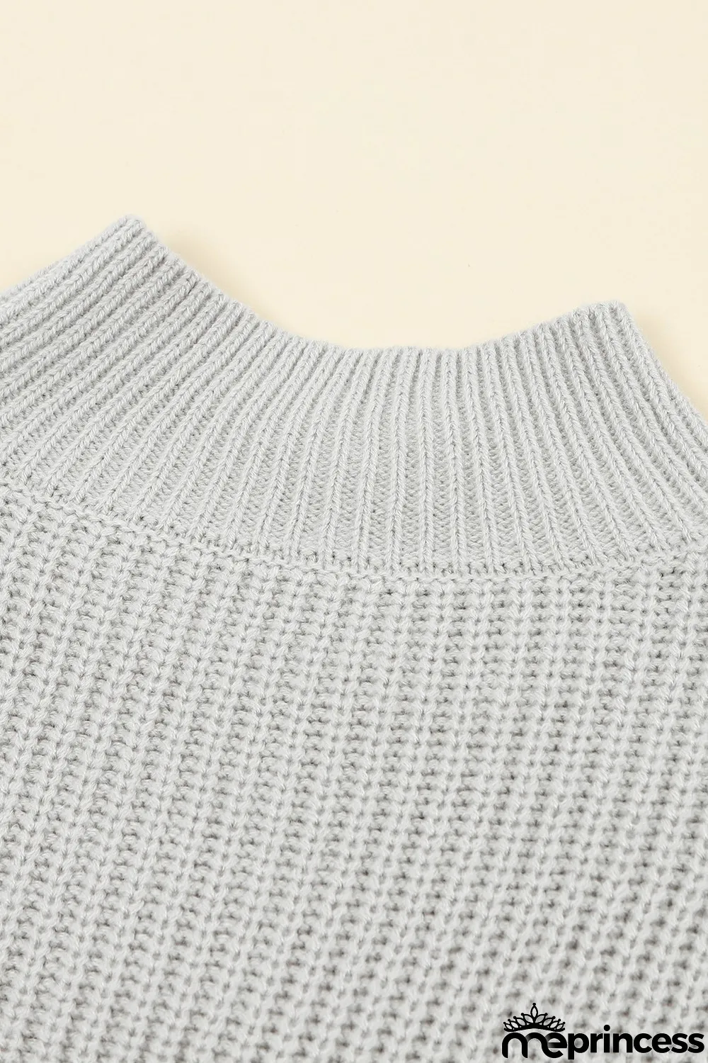 Gray High Neck Drop Shoulder Plain Sweater