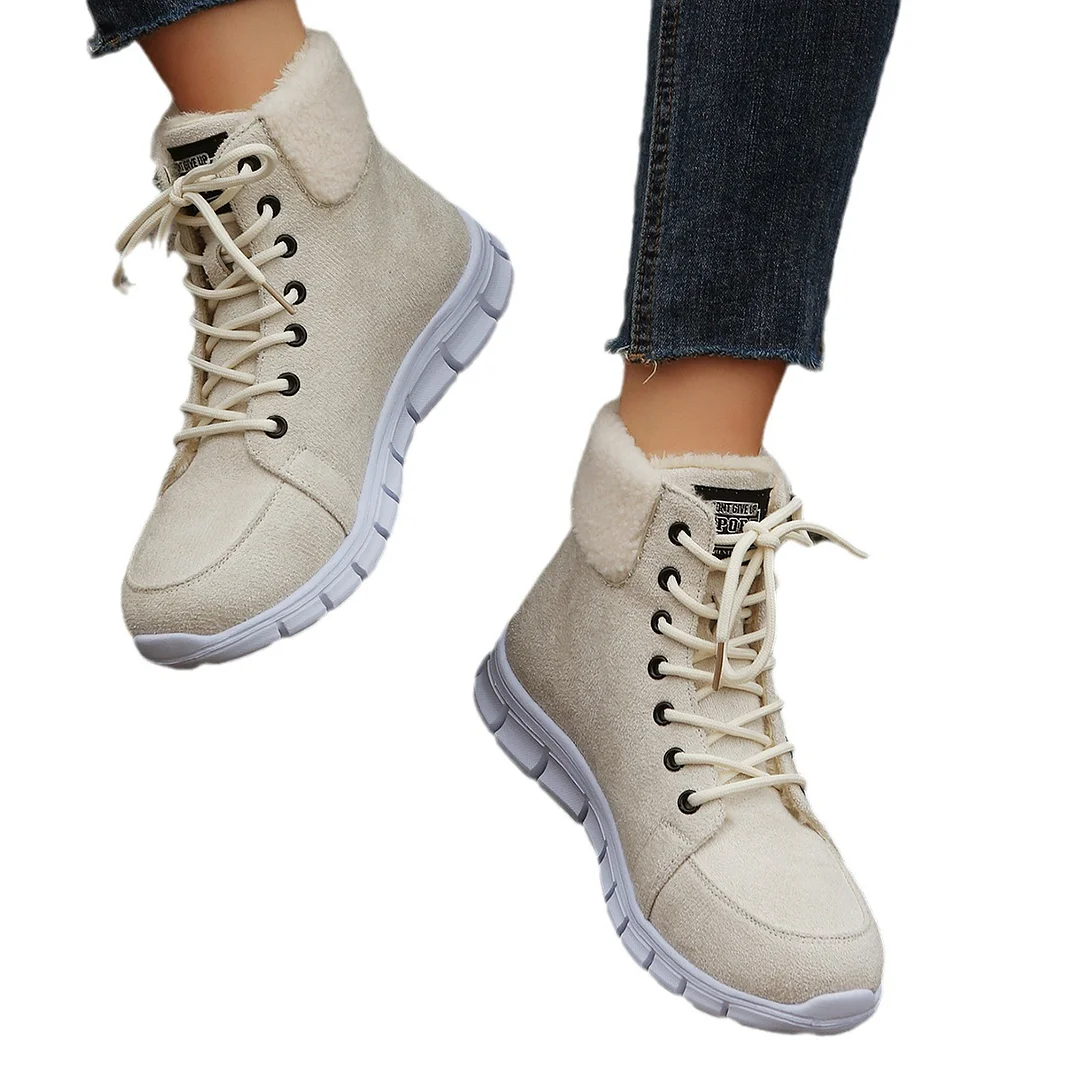 Yyvonne Women's Shoes In The Autumn And Winter Of 2025, High-Top Casual Base Plus Velvet Warm Snow Boots Women's Flat Bottom Short Boots