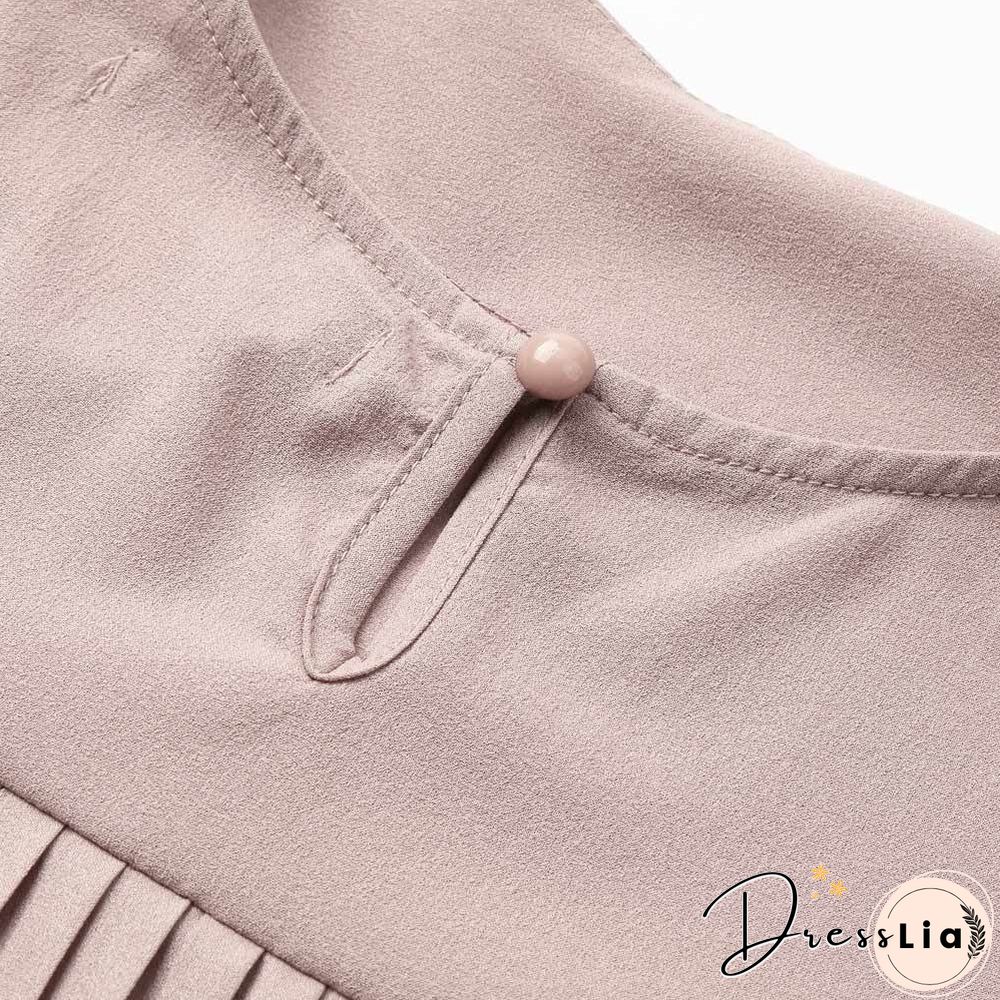 Chiffon Blouse Pleated Back Long Sleeve Asymmetric Shirt Loose Casual Plus Size Tops