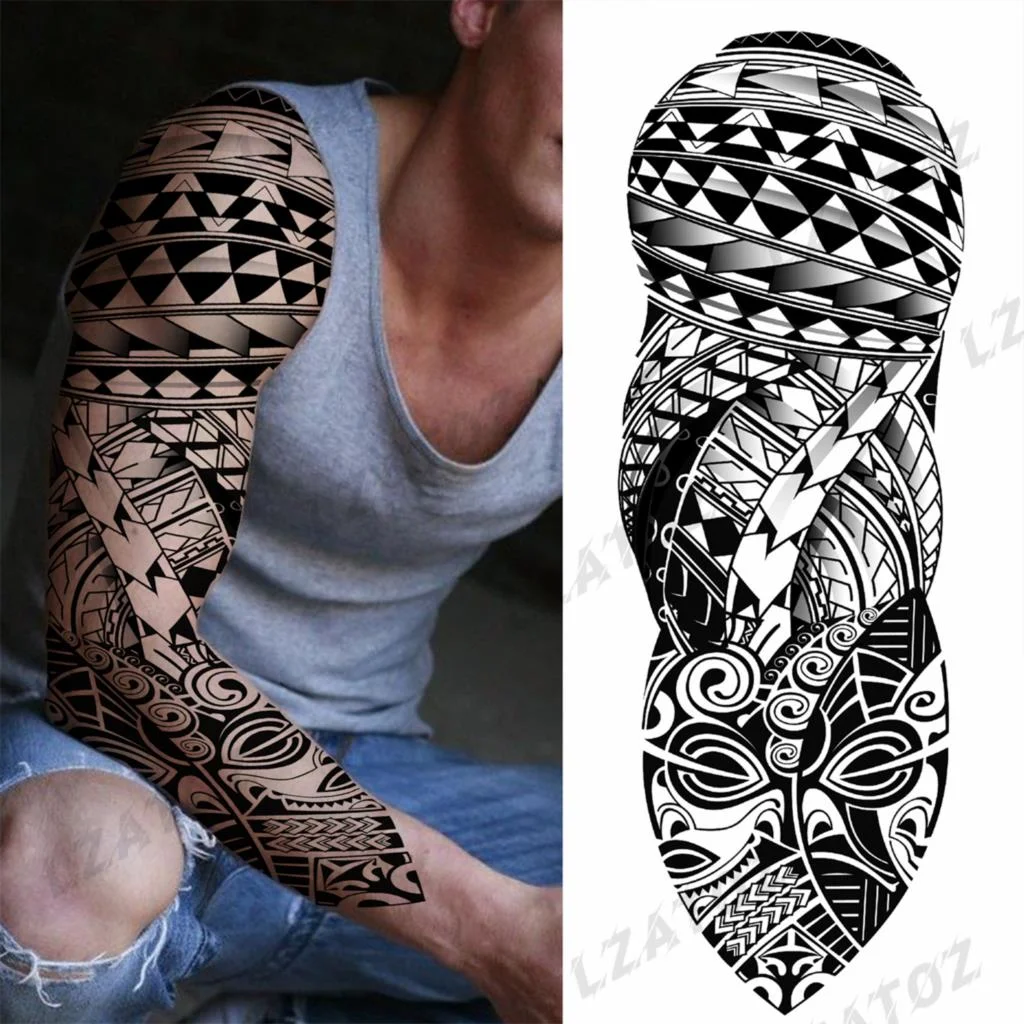 Sdrawing Sleeve Temporary Tattoos For Men Women Realistic Pirate Ship Wolf Tiger Skull Rose Flower Fake Tattoo Sticker Arm Tatoos