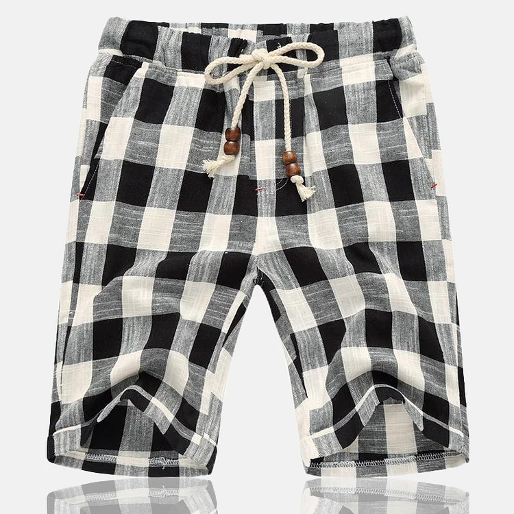 Men's Casual Striped Plaid Drawstring Shorts