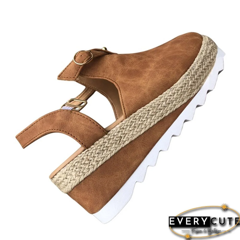 Summer Womens Sweet High Heel Wedge Platform Sandals Metal Button Shoes