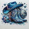 DIY Pearl Painting - Handmade Self - Adhesive Pearls - Blue cowboy boots and hat