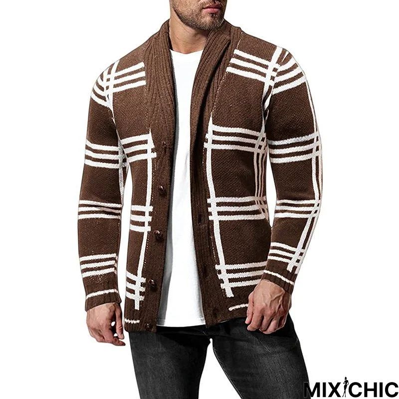 Men's Cardigan Stripe Button Long Sleeve Knitted Coat