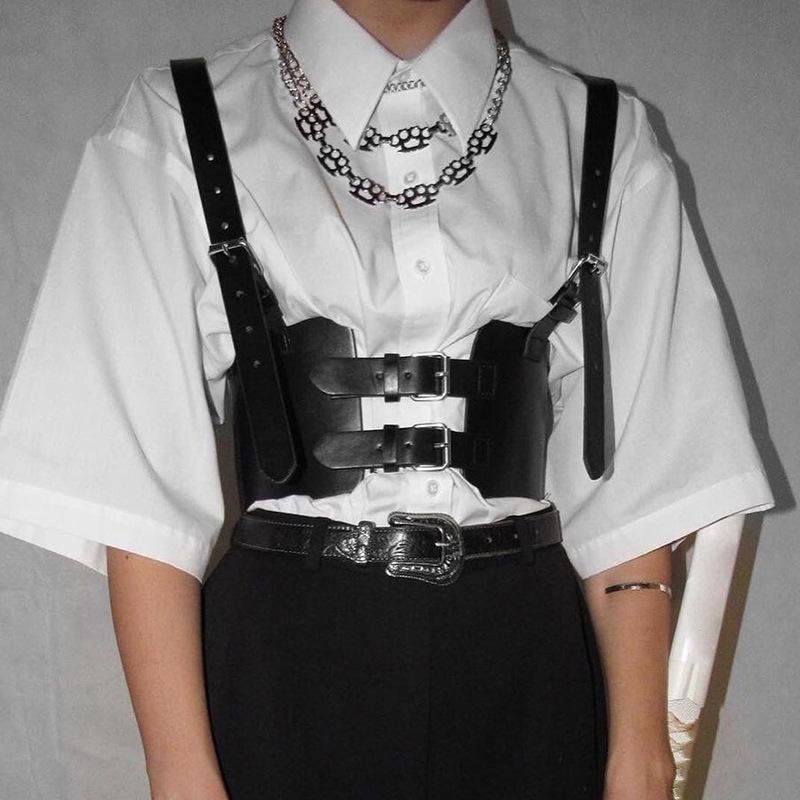 ADJUSTABLE WAIST LEATHER STRAP VEST