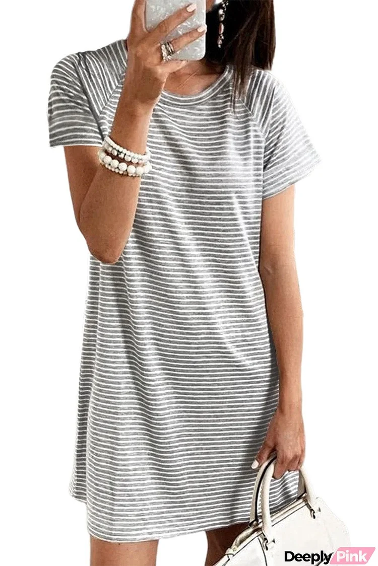 Raglan Sleeve Striped Cotton-blend T-shirt Mini Dress