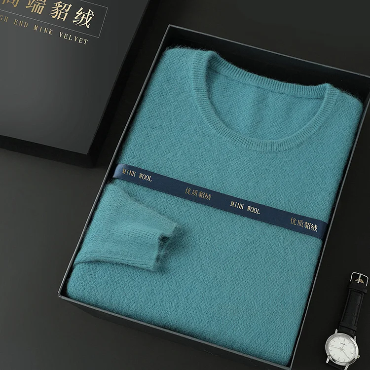 Demandernyc men fall sweaters Men's 100% Pure Mink Cashmere Sweater O-Neck Pullovers Knit Mink Sweater, Winter Tops, Long Sleeve, High-End Jumpers, New