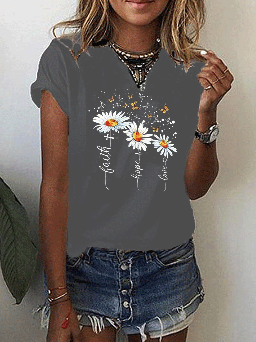 Print Round Neck Short Sleeves Casual T-shirts