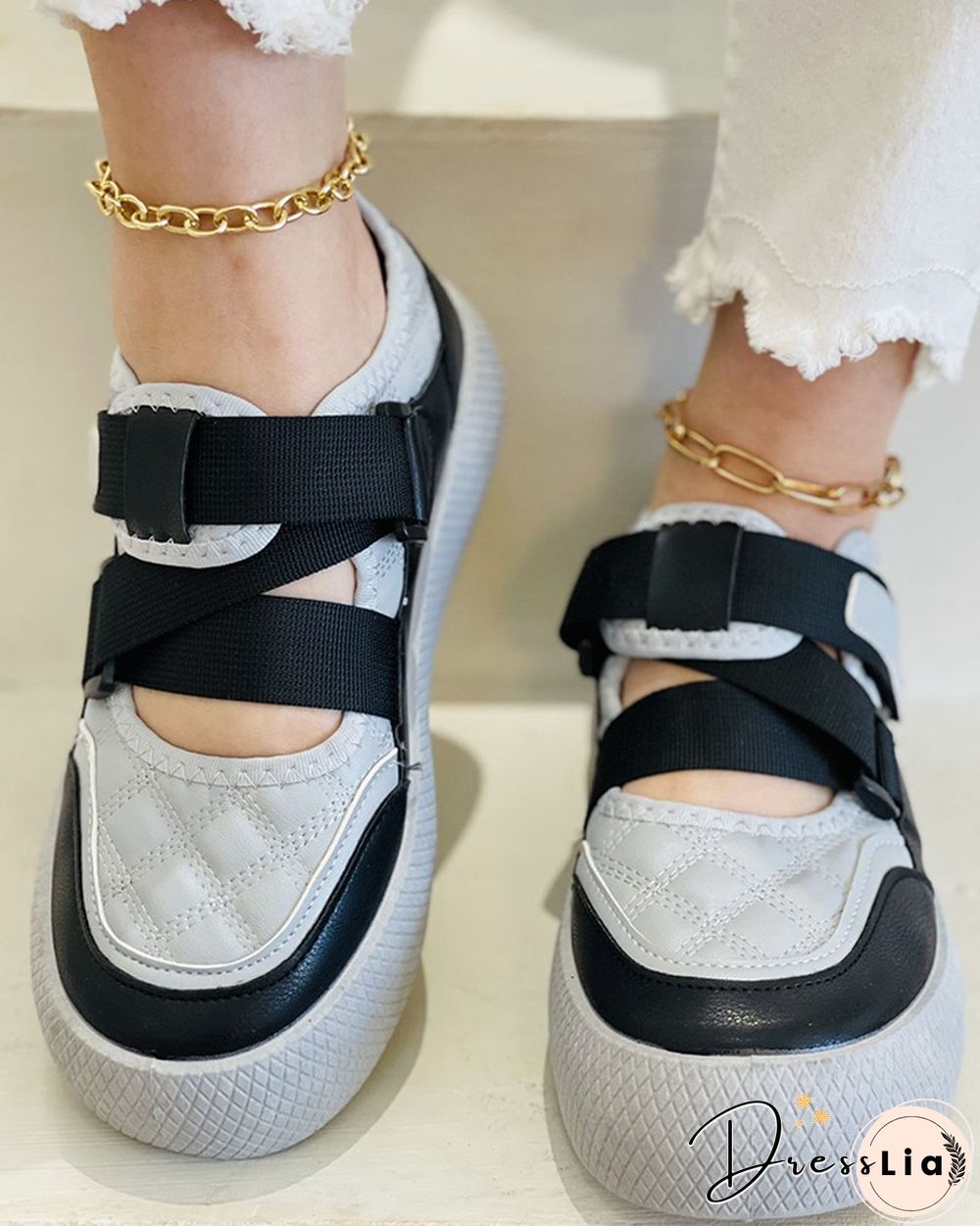 Velcro Colorblock Quilted Muffin Sneaker