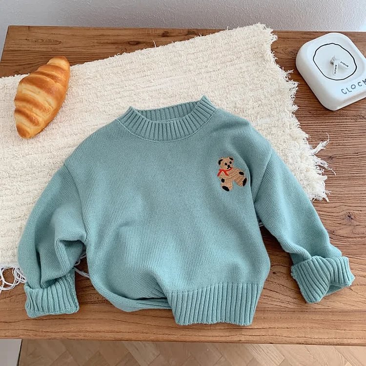 Baby Toddler Embroidered Bear Warm Sweater