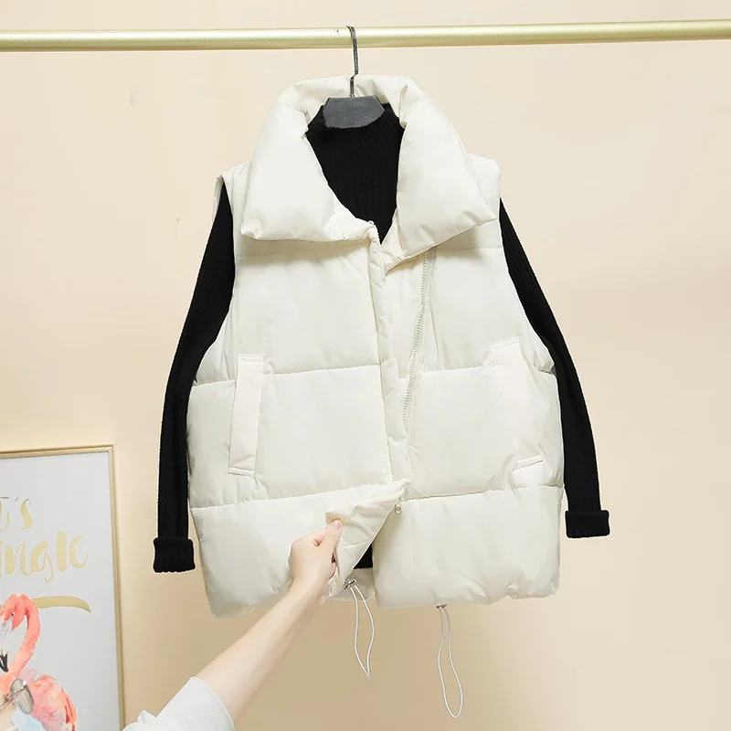 Woherb 2024 Autumn And Winter New Down Cotton Vest Female Short Student Korean Version Loose Vest Outside Wearing Vest Horse Clip Coat-Outfit Ideas