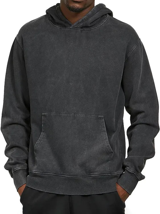 Men's Basic Washed Distressed Pocket Casual Hooded Sweatshirt PLUSCLOTHESMAN