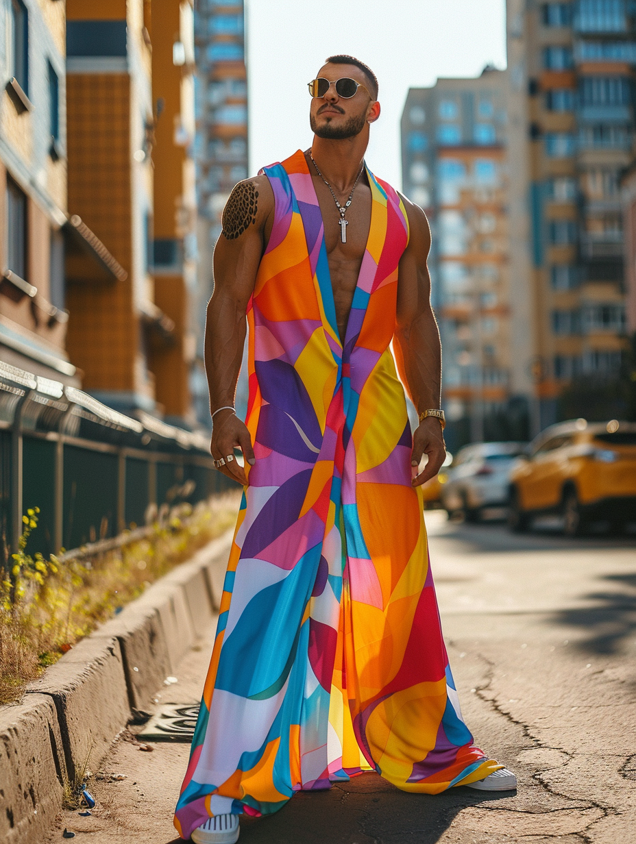 Rainbow Men Cotton Kaftan Long Caftan