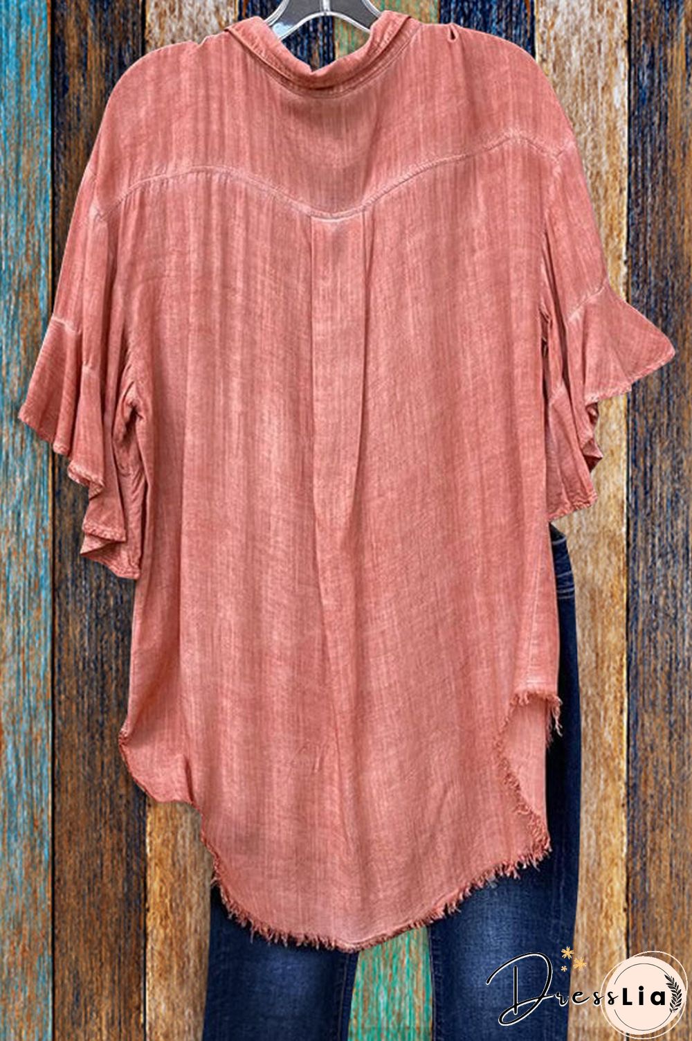 V-neck Button Ruffle Blouse