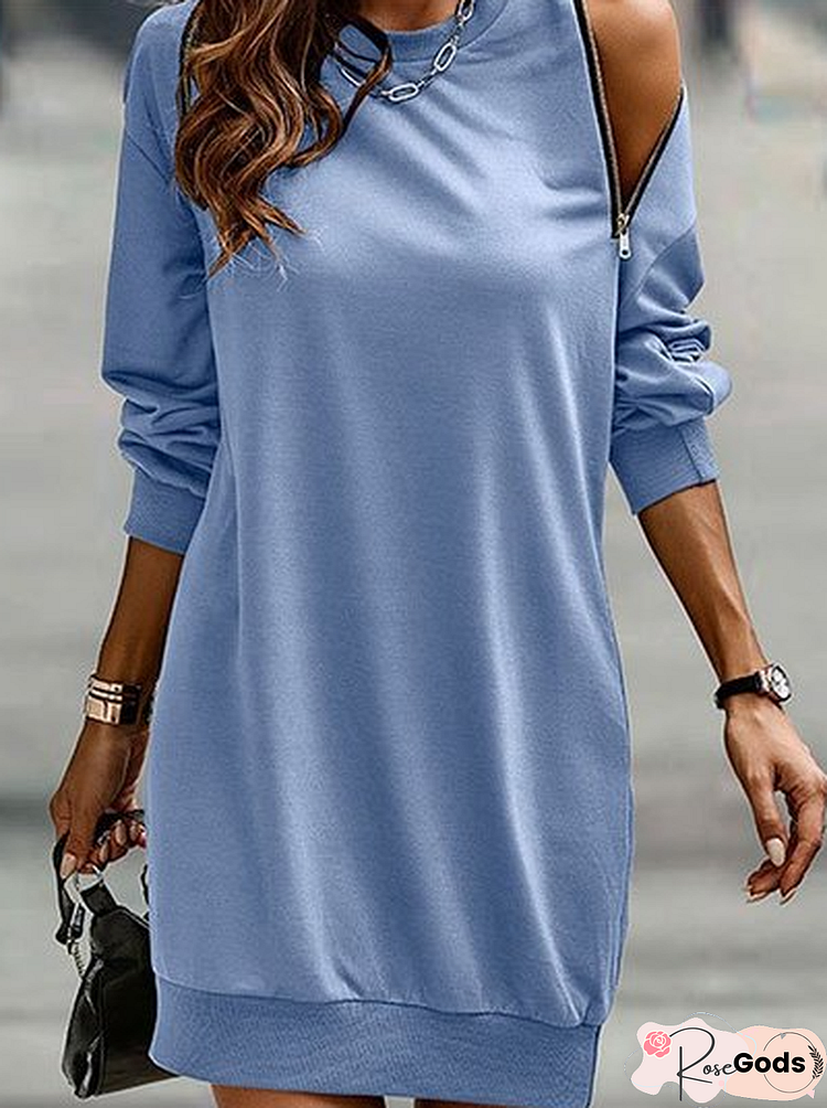 Casual Crew Neck Zipper Dresses