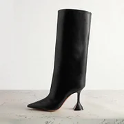Black Fashion Hourglass Heel Below-the-knee Pointed Toe