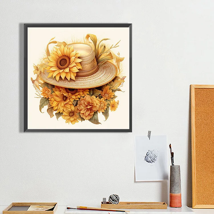 Sunflower and Hat - Full Square(Partial AB Drill) - Diamond Painting(45*45cm )