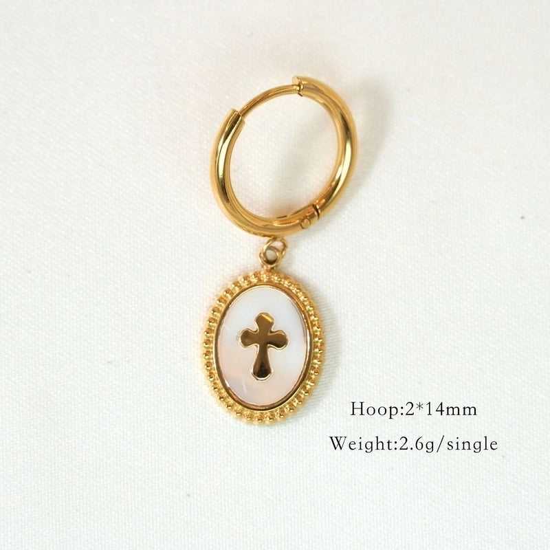 1 Pair Minimalist Cross Devil’s Eye Moon 304 Stainless Steel Drop Earrings