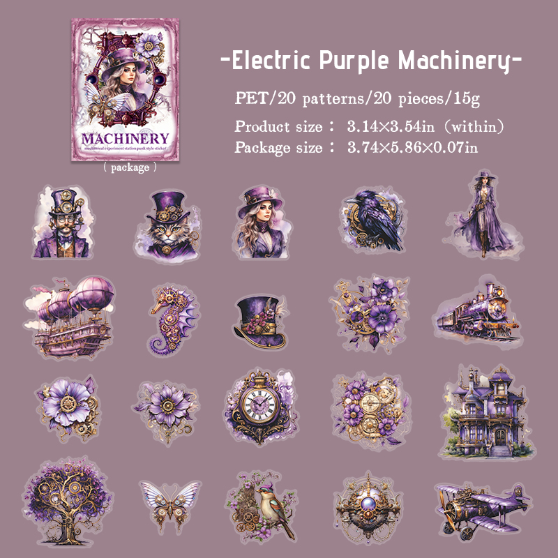 Journalsay 20 Sheets Mechanical Experiment Station Series Vin Punk Landscaping PET Sticker