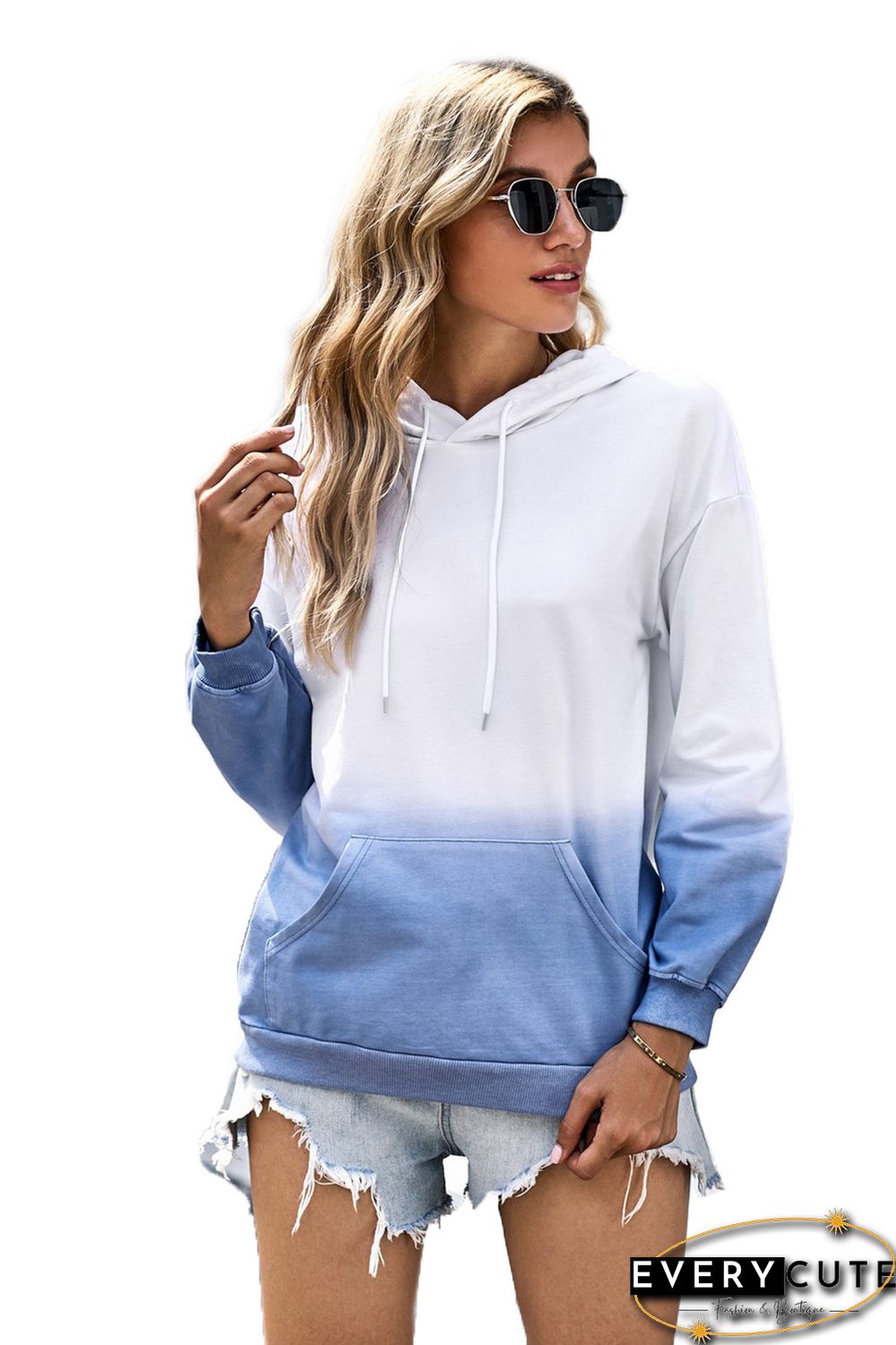 Sky Blue Gradient Long Sleeve Hoodie